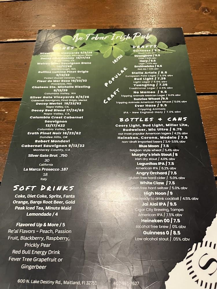 An Tobar Irish Pub Menu
